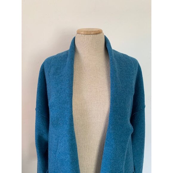 Eileen Fisher Small Blue100% Merino Wool Cardigan Sweater - Picture 5 of 9